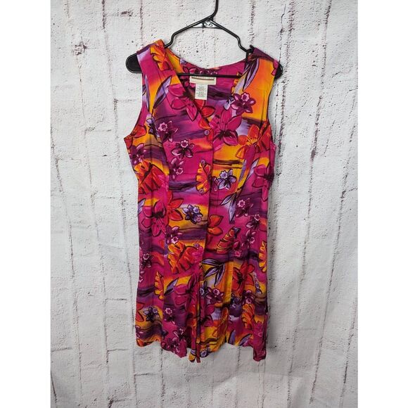 Expressions Womens Sleeveless Floral Hawaiian Romper Tropical Shorts Half Button - Picture 1 of 9